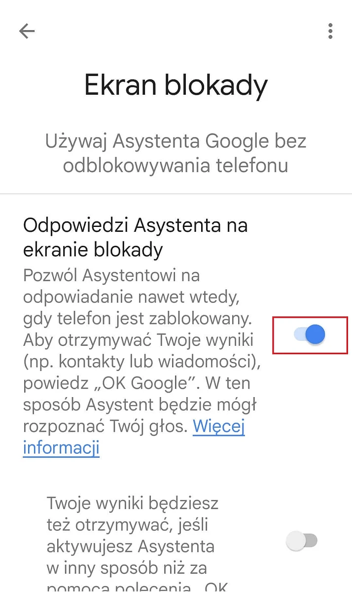 Odpowiedzi Asystenta Google na ekranie blokady