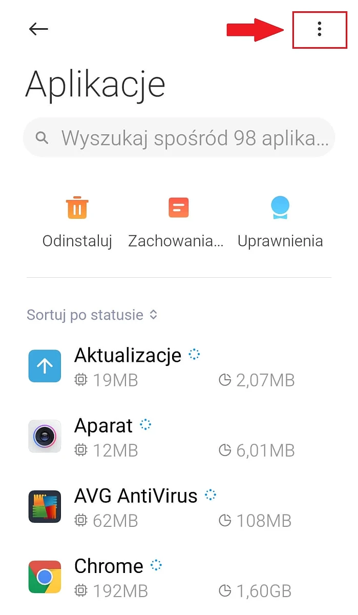 Aplikacje w telefonie - ustawienia