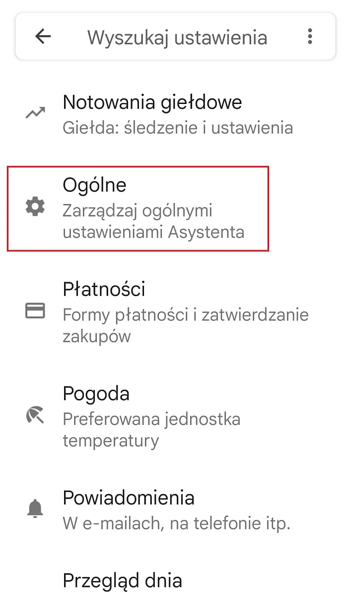 Aplikacja Google ustawienia