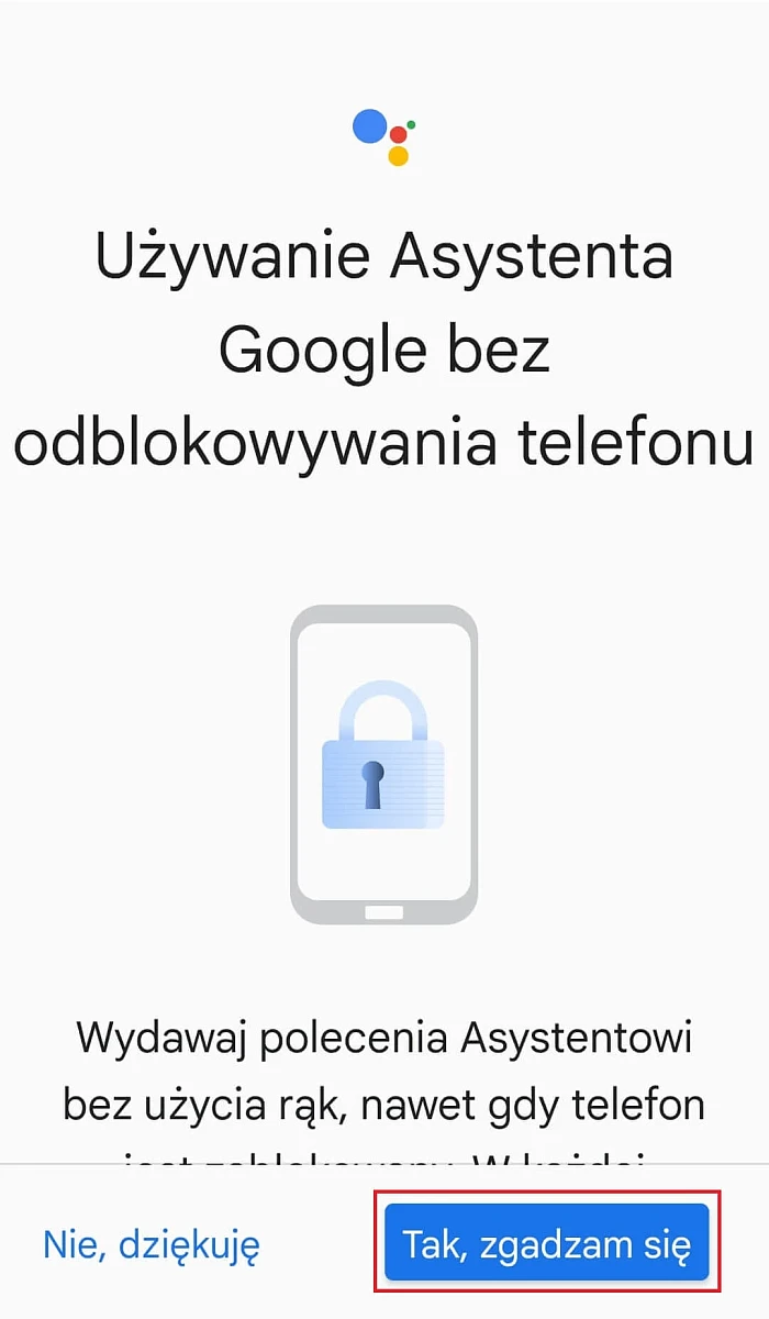 Asystent Google z ekranu blokady