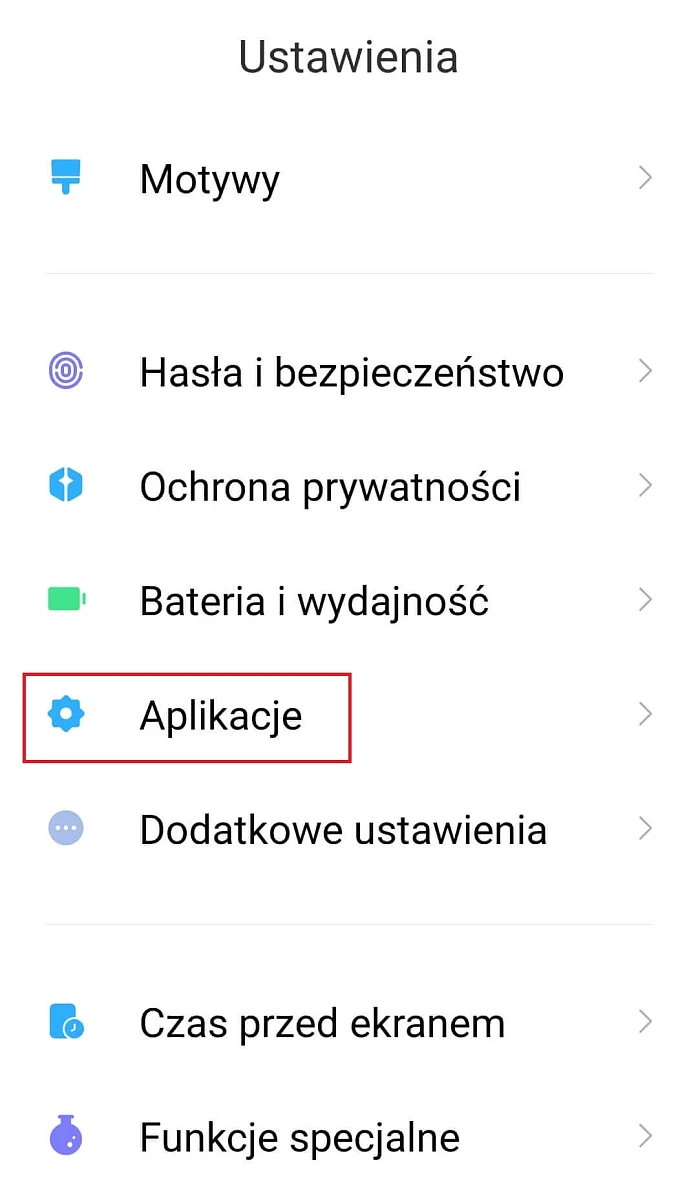 Ustawienia telefonu - Aplikacje