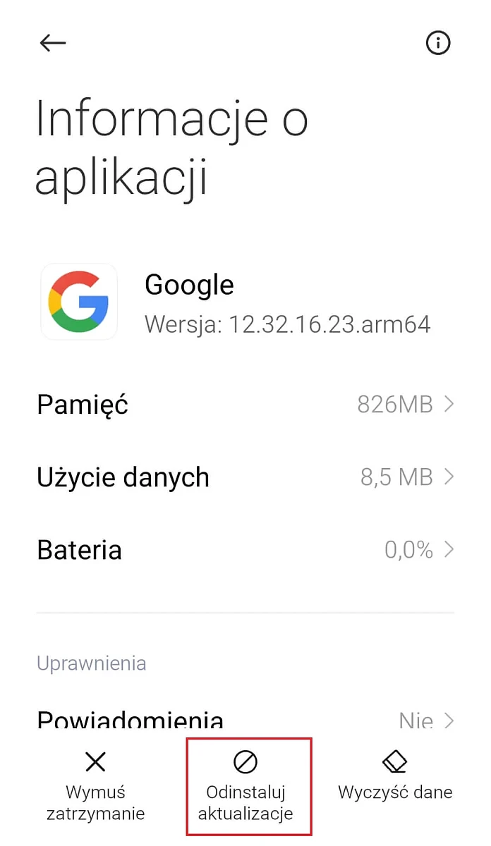 Aplikacja Google w smartfonie