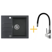 Zestaw Kernau Zlewozmywak granitowy KGSA 4560 1B1D Black Metallic + Bateria KWT 29
