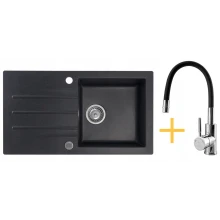 Zestaw Kernau Zlewozmywak granitowy KGS A 50 1B1D Black Metallic + Bateria KWT 29 Elastic Black