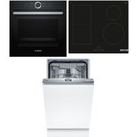 Zestaw AGD do zabudowy Bosch Piekarnik elektryczny HBG635BB1 + Płyta indukcyjna PVS61RBB5E + Zmywarka SPV4EMX10E