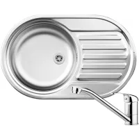 Zestaw Pyramis Zlewozmywak stalowy SR Mini 76,5x48 1B1D Len + Bateria Asalia Chrom