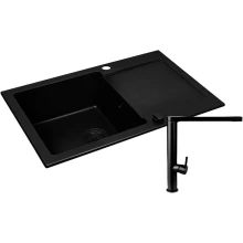 Zestaw granitowy Pyramis Zlewozmywak Mido 79x50 1B1D Black Edition + Bateria Trigono