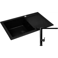 Zestaw granitowy Pyramis Zlewozmywak Mido 79x50 1B1D Black Edition + Bateria Trigono