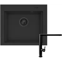 Zestaw Pyramis Zlewozmywak granitowy Siros 57x51,5 1B Black edition + Bateria Trigono