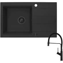 Zestaw Pyramis Zlewozmywak granitowy Sparta Plus Lux 78x48 1B1D Black Edition + Bateria Flexos