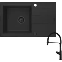 Zestaw Pyramis Zlewozmywak granitowy Sparta Plus Lux 78x48 1B1D Black Edition + Bateria Flexos