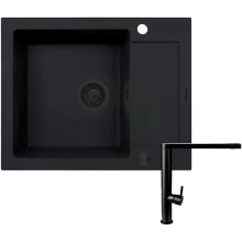 Zestaw Pyramis Zlewozmywak granitowy Mido 62x50 1B1D Black Edition + Bateria Trigono