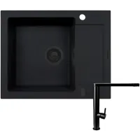 Zestaw Pyramis Zlewozmywak granitowy Mido 62x50 1B1D Black Edition + Bateria Trigono