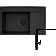 Zestaw Pyramis Zlewozmywak granitowy Camea 79x50 1B1D L Black edition + Bateria Trigono