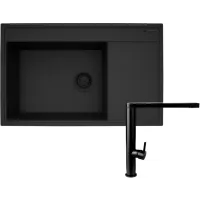 Zestaw Pyramis Zlewozmywak granitowy Camea 79x50 1B1D L Black edition + Bateria Trigono