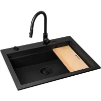 Zestaw Pyramis Zlewozmywak granitowy Siros 67x51,5 1B Black edition + Bateria Idea