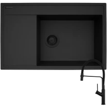 Zestaw Pyramis Zlewozmywak granitowy Camea 79x50 1B1D R Black Edition + Bateria Flexos