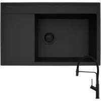 Zestaw Pyramis Zlewozmywak granitowy Camea 79x50 1B1D R Black Edition + Bateria Flexos