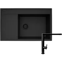 Zestaw Pyramis Zlewozmywak granitowy Camea 79x50 1B1D P Black edition + Bateria Trigono