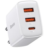 Ładowarka sieciowa Baseus Compact 2U+C USB-C / 2x USB-A 30W PD QC3.0 Biała