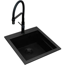 Zestaw granitowy Pyramis Zlewozmywak Siros 47x51,5 1B Black Edition + Bateria Flexos