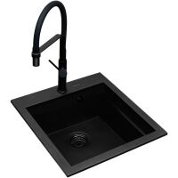 Zestaw granitowy Pyramis Zlewozmywak Siros 47x51,5 1B Black Edition + Bateria Flexos