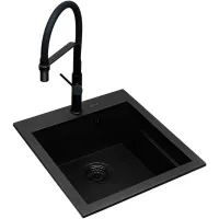 Zestaw granitowy Pyramis Zlewozmywak Siros 47x51,5 1B Black Edition + Bateria Flexos