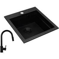 Zestaw granitowy Pyramis Zlewozmywak Siros 47x51,5 1B Black Edition + Bateria Idea