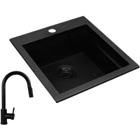 Zestaw granitowy Pyramis Zlewozmywak Siros 47x51,5 1B Black Edition + Bateria Idea