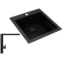 Zestaw granitowy Pyramis Zlewozmywak Siros 47x51,5 1B Black Edition + Bateria Trigono