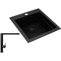 Zestaw granitowy Pyramis Zlewozmywak Siros 47x51,5 1B Black Edition + Bateria Trigono