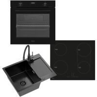 Zestaw AGD do zabudowy Kernau Piekarnik KBO 0771 SK B + Płyta indukcyjna KIH 642-4B + Zlew KSSD 4560 1B1D + Bateria KWT 40 Elastic Dark Inox