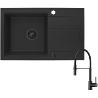 Zestaw Pyramis Zlewozmywak granitowy Sparta Plus Lux 78x48 1B1D Black Edition + Bateria Serina