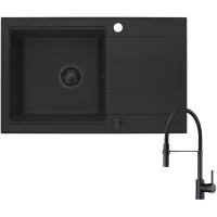 Zestaw Pyramis Zlewozmywak granitowy Sparta Plus Lux 78x48 1B1D Black Edition + Bateria Serina
