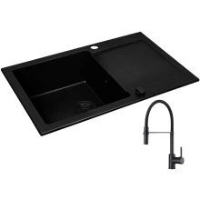 Zestaw Pyramis Zlewozmywak granitowy Mido 79x50 1B1D Black Edition + Bateria Serina