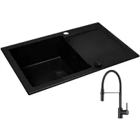 Zestaw Pyramis Zlewozmywak granitowy Mido 79x50 1B1D Black Edition + Bateria Serina