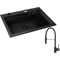 Zestaw Pyramis Zlewozmywak granitowy Siros 67x51,5 1B Black Edition + Bateria Serina