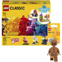Zestaw LEGO Klocki Classic Kreatywne przezroczyste klocki 11013 + Brelok Piernikowy ludek LGL-KE182