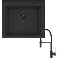 Zestaw Pyramis Zlewozmywak granitowy Siros 57x51,5 1Black Edition + Bateria Serina