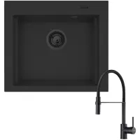 Zestaw Pyramis Zlewozmywak granitowy Siros 57x51,5 1Black Edition + Bateria Serina