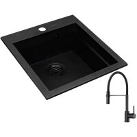 Zestaw Pyramis Zlewozmywak granitowy Siros 47x51,5 1B Black Edition + Bateria Serina