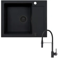 Zestaw Pyramis Zlewozmywak granitowy Mido 62x50 1B1D Black Edition + Bateria Serina