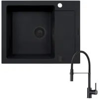 Zestaw Pyramis Zlewozmywak granitowy Mido 62x50 1B1D Black Edition + Bateria Serina