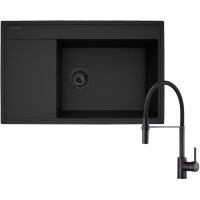 Zestaw Pyramis Zlewozmywak granitowy Camea 79x50 1B1D P + Bateria Serina Volcano Black Edition