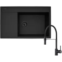 Zestaw Pyramis Zlewozmywak granitowy Camea 79x50 1B1D P + Bateria Serina Volcano Black Edition