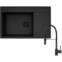 Zestaw Pyramis Zlewozmywak granitowy Camea 79x50 1B1D L + Bateria Serina Volcano Black Edition