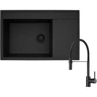 Zestaw Pyramis Zlewozmywak granitowy Camea 79x50 1B1D L + Bateria Serina Volcano Black Edition