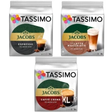 Zestaw kapsułek Tassimo Jacobs Latte Macchiato Classico 8 szt. + Cafe Crema Classico XL 16 szt. + Espresso Classico 16 szt.