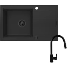 Zestaw granitowy Pyramis Zlewozmywak Sparta Plus Lux 78x48 1B1D + Bateria Idea Volcano Black Edition