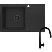 Zestaw granitowy Pyramis Zlewozmywak Sparta Plus Lux 78x48 1B1D + Bateria Idea Volcano Black Edition